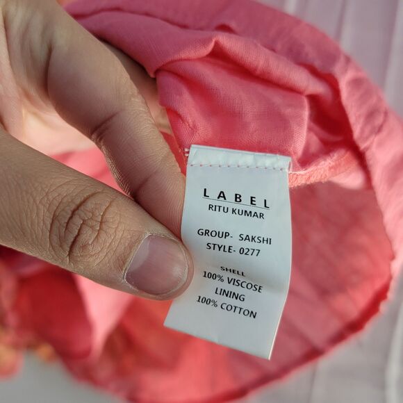 NWT Label Ritu Kumar 100% Viscose Pink Floral Sakshki Mini Dress Split Sleeve M - Picture 7 of 11